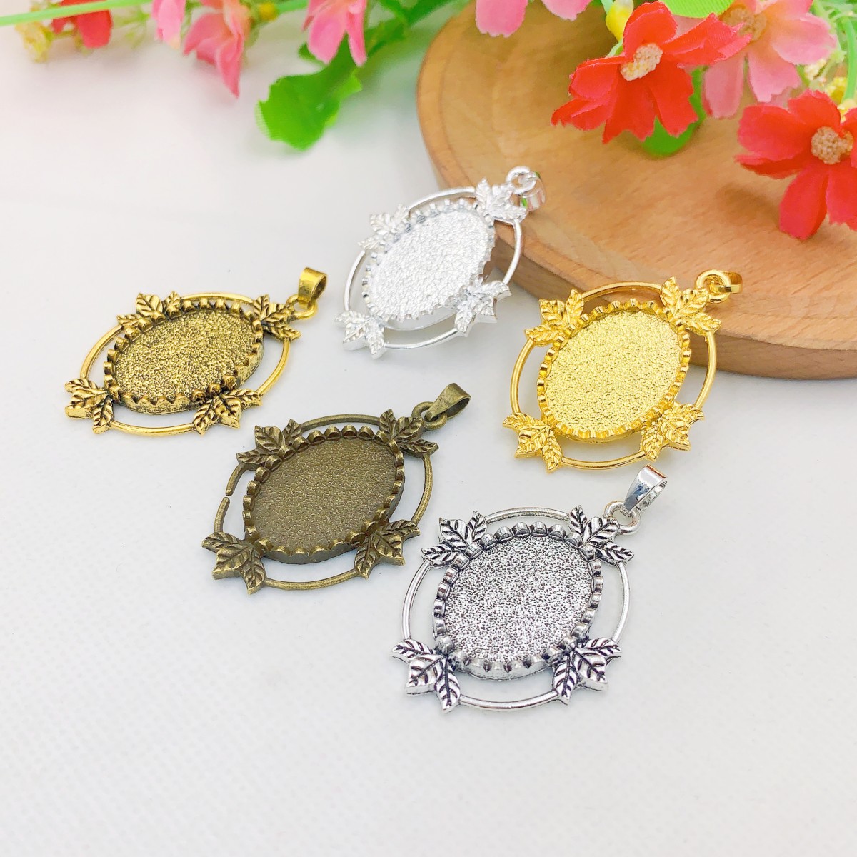 Bezels Set Pendant - Onebeading ajuste 18x25mm cabochões ovais quadro